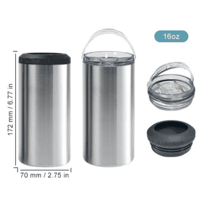 16oz Metallic Stainless Steel 4 in 1 Can Cooler